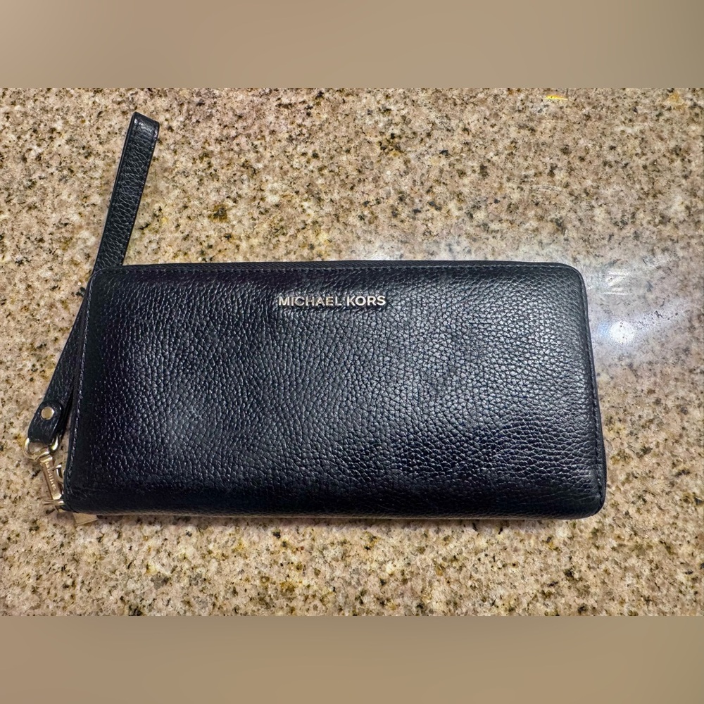 Michael Kors Black Pebbled Leather Wristlet
